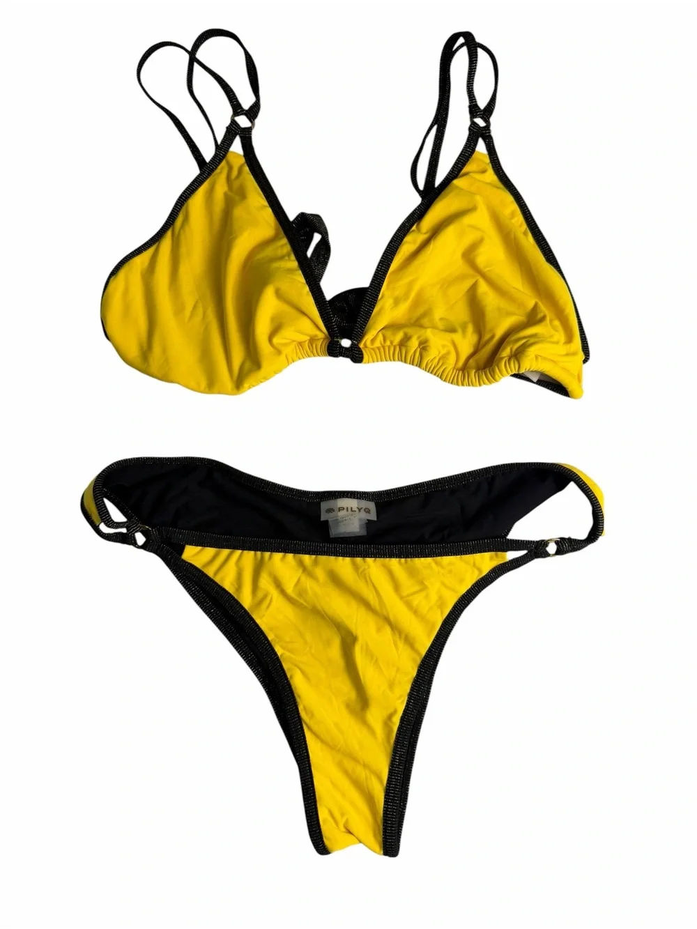 Pilyq Marigold large bikini set Triangle  Top cheeky scrunch bottoms shimmer